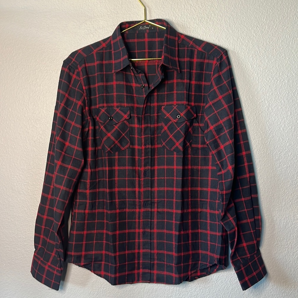 Xi Peng - Red and Black Flannel Button Up size Small